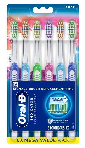 Oral-B Toothbrush Indicator Color Collection Soft 6-Pack (72049)<br><br><br>Case Pack Info: 24 Units