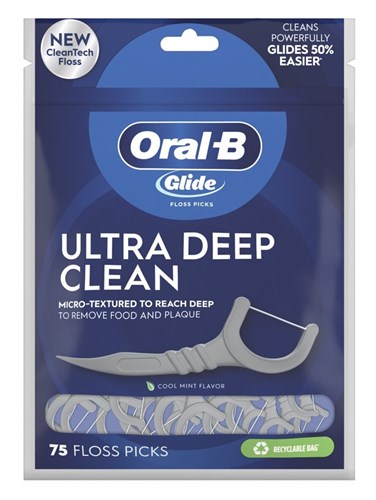Oral-B Glide Floss Picks Ultra Deep Clean Cool Mint 75 Count (72091)<br><br><br>Case Pack Info: 48 Units
