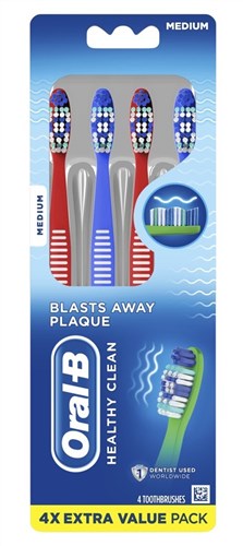 Oral-B Toothbrush Healthy Clean Medium 4 Count Value Pk (72092)<br><br><br>Case Pack Info: 24 Units