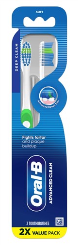 Oral-B Toothbrush Advanced Clean Soft 2 Count Value Pack (73030)<br><br><br>Case Pack Info: 72 Units