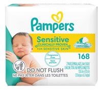 Pampers Baby Wipes Sensitive Fragrance-Free 168 Count (85290)<br><br><br>Case Pack Info: 4 Units