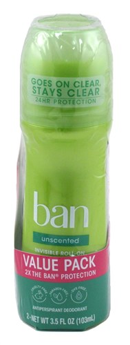 Ban Deodorant 3.5oz Roll-On Twin Pack 24 Hour Unscented (98303)<br><br><br>Case Pack Info: 6 Units