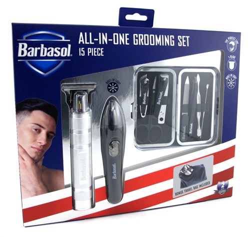 Barbasol All-In-One Grooming Set 15 Piece Bonus Travel Bag (98843)<br><br><br>Case Pack Info: 6 Units