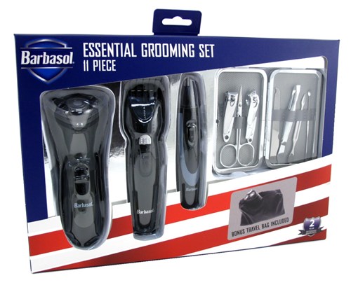 Barbasol Essential Grooming Set 11 Piece Bonus Travel Bag (98844)<br><br><br>Case Pack Info: 6 Units