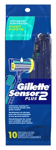 Gillette Mens Sensor Plus 2 Razor Disposable 10 Count (99166)<br><br><br>Case Pack Info: 72 Units