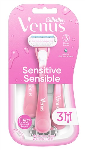 Gillette Venus Razor Sensitive Disposable 3 +1 Free (99187)<br><br><br>Case Pack Info: 4 Units