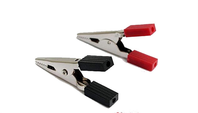Alligator Clips, Crocodile Clips, 50-mm long, one pair (red & black) 