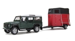 483ND007 - Die-Cast For Land Rover Defender 110 in Green with Horse Box - Scale 1:43
