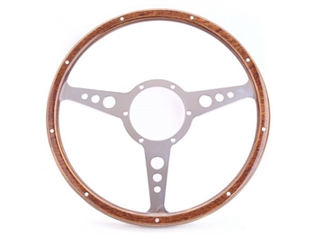 53FPCWH - Mountney 15" Steering Wheel with Wood Rim and Silver Spoke - Flush Style of Wheel Centre