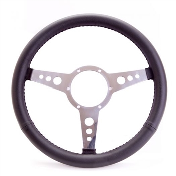 53FPLBLX - Mountney 15" Steering Wheel with Leather Rim and Silver Spoke - Flush Style of Wheel Centre