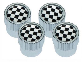 DA1436 - Tyre Valve Caps with Black and White Chequered Flag Design and Silver Outer