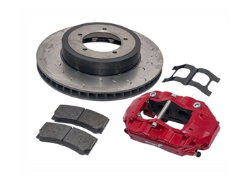 DA2702 - Front Brake Axle Kit By Alcon for Land Rover Defender (with 16" Wheels) - 4 Piston Red Caliper, Disc and Pad Kit - Fits Defender 90 and Also 110 from 2000 Onwards
