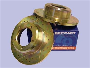 DA4600 - Britpart Front Slotted / Grooved Brake Discs (Come as a Pair) - Non-Vented - for Defender, Discovery 1 and Range Rover Classic