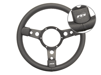 DA4650 - Steering Wheel by Mountney - 15" Black Vinyl with Black Spokes For Defender