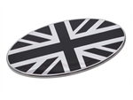 DA7638 - Union Jack Oval Badge - Black / Silver - 70mm X 37mm - Comes With Self-Adhesive Foam Backing