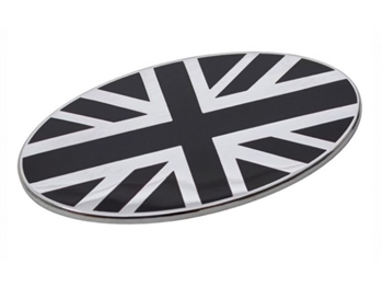 DA7638 - Union Jack Oval Badge - Black / Silver - 70mm X 37mm - Comes With Self-Adhesive Foam Backing