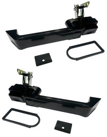 JWP3473 - BritBillet 2x Billet Aluminium Front or Second Row Door Handles for Defender 83-16 (No Lock Holes on Either Handle - Black with Black Buttons) (S)