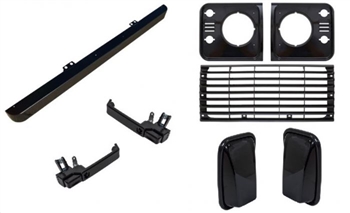 LRC1138 - Front Black Gloss Upgrade Kit Defender - Fits Land Rover Defender up to 2002 - Includes Bumper, Mirrors, Handles and Grille