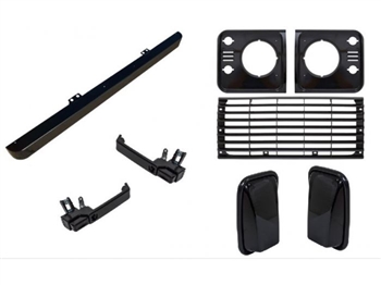 LRC1138LATER - Front Black Gloss Upgrade Kit Defender - Fits Land Rover Defender 2002-2016 - Includes Bumper, Mirrors, Handles and Grille