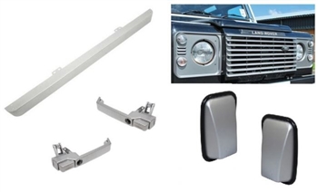 LRC1141 - Front Silver Upgrade Kit Defender - Fits Land Rover Defender up to 2002 - Includes Bumper, Mirrors, Handles and Grille