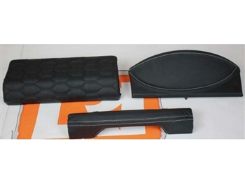 LRC12217 - Fits Defender Puma Dash Trim and Handle Kit - Black Honeycomb Leather With White Stitch By Lucari - Fits From 2007 Onwards