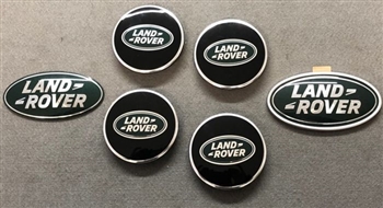LRC1350.LRC - Brand New Green and Silver Fits Land Rover Badge Kit - Front and Rear Badge and 4 X Wheel Caps For Range Rover and Land Rover Vehicles