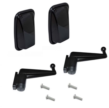 LRC1360 - Pair of Black Gloss Mirror Heads, Mirror Arms and Screws for Land Rover Defender - With Glass and Rubber Surround