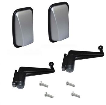 LRC1361 - Pair of Black Gloss Silver Heads, Mirror Arms and Screws for Land Rover Defender - With Glass and Rubber Surround