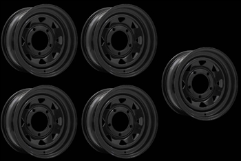 LRC1434 - Set of Five Steel Eight Spoke Wheel in Black - 16" x 7" - Will Fit For Defender, Discovery 1 and Range Rover Classic