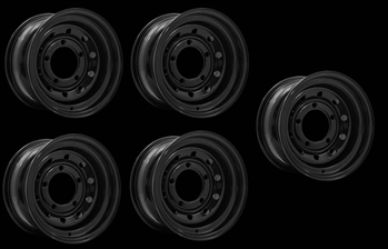LRC1436 - Set of Five Steel Modular Wheel in Black - 16" x 8" - Will Fit For Defender, Discovery 1 and Range Rover Classic