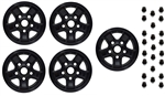 LRC1476 - Set of Five Gloss Black Boost Alloy Wheels with Wheel Caps & 23 Black Wheel Nuts - 16 x 7 - For Defender, Discovery 1 & Range Rover Classic