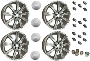 LRC1493 - Set of Four Stormer Alloy Wheels in Silver with 16 Wheel Nuts, Set of Locking Nuts and 4 Wheel Caps - 20 X 9.5 - For Range Rover Sport, Range Rover L322 and Discovery 3 & 4