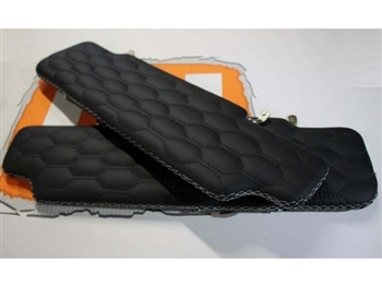 LRC34128 - Fits Defender Sun Visor Kit - Black Honeycomb Quilted Leather with White Stitch By Lucari - Comes as a Pair