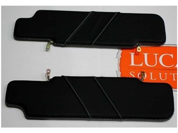 LRC34212 - Fits Defender Sun Visor Kit - Black Honeycomb Quilted Leather With White Stitch By Lucari - Comes as a Pair