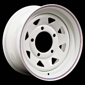 LRC5007 - Steel Eight Spoke Wheel in White - 15" x 8" - Will Fit For Defender, Discovery 1 and Range Rover Classic