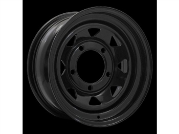 LRC5012MOD - Steel Eight Spoke Wheel in Black - 16" X 7" - Will Fits Defender, Discovery 1 and Range Rover Classic - Available as a Set of Four or Five