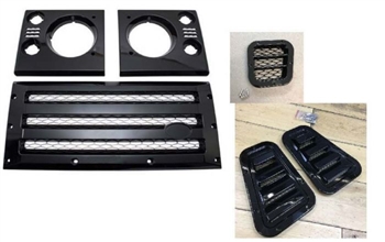 LRC6034 - Fits Defender XS Front Grille, Headlamp Surrounds, Wing Top and Side Vents in Black Gloss Standard Grille - Fits All Defenders From 1994