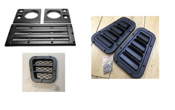 LRC6036 - Fits Defender XS Front Grille, Headlamp Surrounds, Wing Top and Side Vents in Satin Black Standard Grille - Fits All Defenders up to 1993