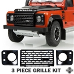 LRDG111-KIT-BLK - Front Adventurer Style Grille For Land Rover Defender - Special Edition Style Grille and Headlamp Surrounds in Gloss Black