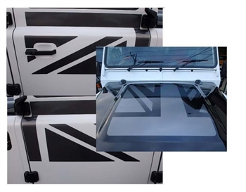 VPLDB0146LKH - For Genuine Land Rover Union Jack Decal For Defender in Silver - Three Piece Kit For Bonnet and Front Doors on 2007 Onwards Defender