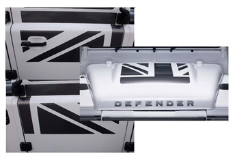 VPLDB0150PAB - For Genuine Land Rover Union Jack Decal For Defender in Black - Three Piece Kit For Bonnet and Front Doors on 2007 Onwards Defender