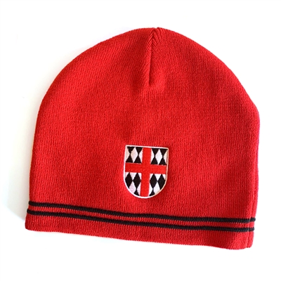 RED BEANIE W/SHIELD