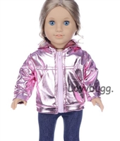 Shiny Pink Metallic Knit Hoodie Jacket for American Girl 18 inch or Bitty Baby Born Doll Clothes