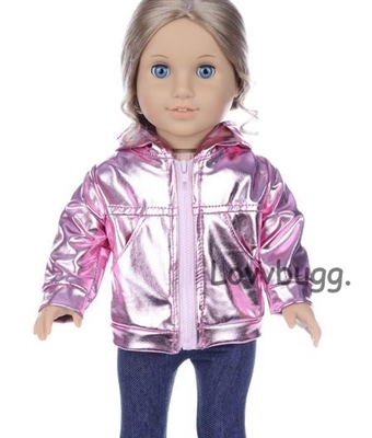 Shiny Pink Metallic Hoodie Jacket