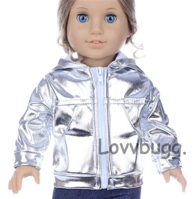 Silver Hoodie Jacket for 18 inch American Girl or Bitty Baby Born Doll Clothes