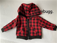 Factory Second Buffalo Plaid Red and Black Hoodie Jacket for American Girl or Bitty Baby Doll Coat