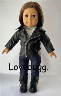 Biker Moto Harley-Style Black Leather Jacket Doll Clothes for American Girl or Boy 18 inch Doll Clothes