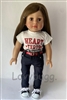 Message T Shirt Heart Throb with Black Jeans and Belt for 18 inch American Girl Doll Clothes