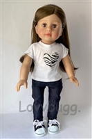 Zebra Heart T Shirt and Black Jeans for American Girl 18 inch Doll Clothes