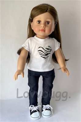 T Shirt with Zebra Heart and Black Jeans for 18 inch American Girl Doll Clothes